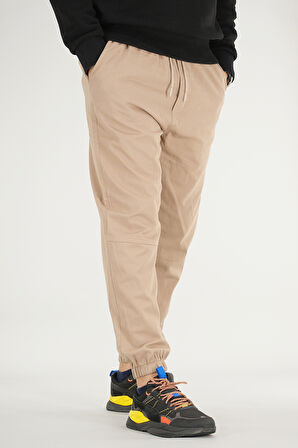 Erkek Vizon Jogger Pantolon Rahat Kesim Pamuklu Lastikli Paça İpli