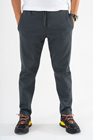 Erkek Füme Jogger Pantolon Bağcıklı Lastikli Bel Rahat Kesim Eşofman Altı