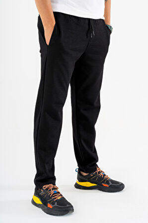 Erkek Siyah Jogger Pantolon Bağcıklı Lastikli Bel Rahat Kesim Eşofman Altı