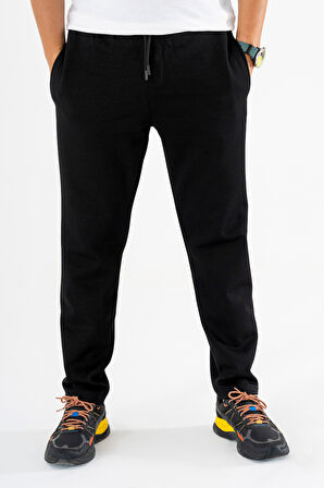 Erkek Siyah Jogger Pantolon Bağcıklı Lastikli Bel Rahat Kesim Eşofman Altı