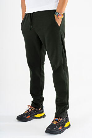 Erkek Haki Jogger Pantolon Bağcıklı Lastikli Bel Rahat Kesim Eşofman Altı