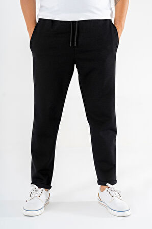 Erkek Siyah Jogger Eşofman Altı Duble Paça Spor Rahat Pantolon