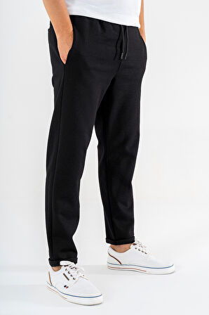 Erkek Siyah Jogger Eşofman Altı Duble Paça Spor Rahat Pantolon