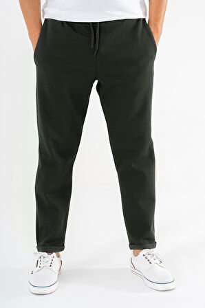 Erkek Haki Jogger Eşofman Altı Duble Paça Spor Rahat Pantolon