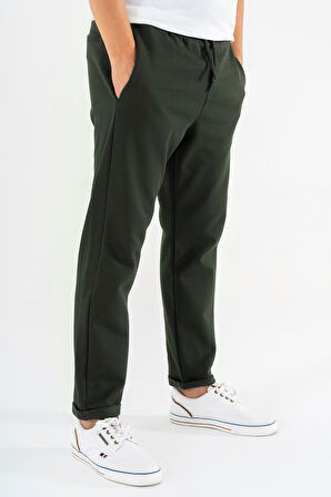 Erkek Haki Jogger Eşofman Altı Duble Paça Spor Rahat Pantolon