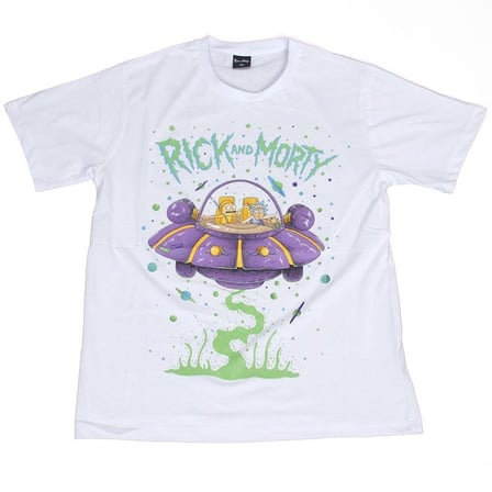 Rick And Morty Spaceship Tişört Beyaz