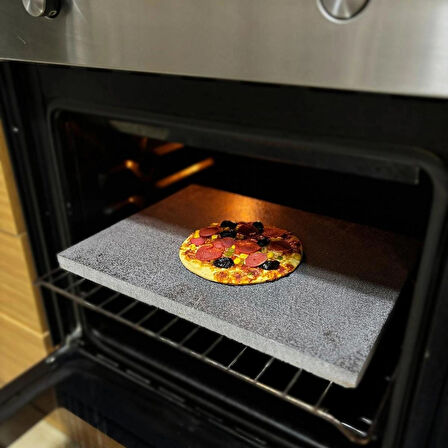 Doğal Bazalt Taşı, Pizza Taşı, Fırın Taşı, Ekmek, Lahmacun, Mangal Taşı 35×35 cm Doğal Pişirme Taşı