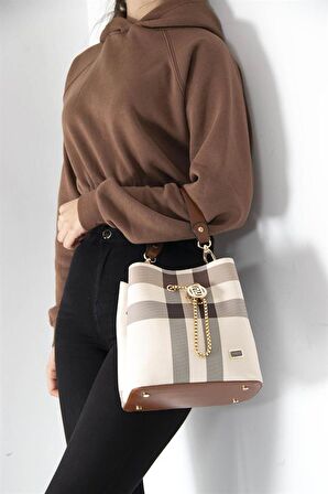 Silver  Polo Krem - Taba NV967 Kadın Çapraz Çanta