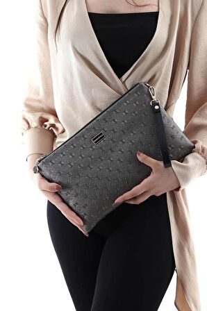 Silver  Polo Platin - Siyah NV1034 Kadın Portföy  Clutch