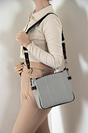 Silver  Polo Siyah Beyaz - Siyah NV884 Kadın Çapraz Çanta