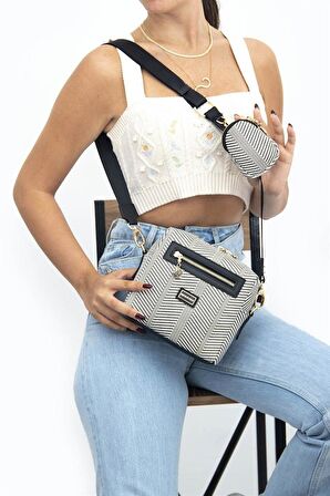 Silver  Polo Siyah Beyaz - Siyah NV1038 Kadın Çapraz Çanta