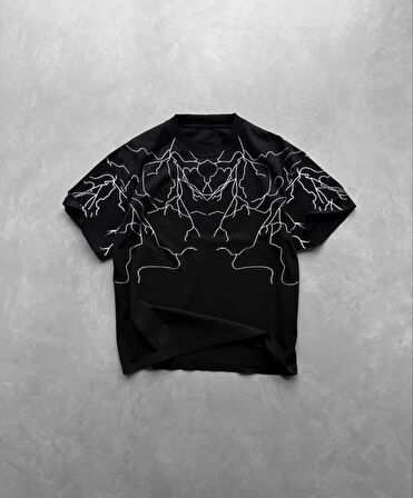 SUPPLİERBY Unisex Bisiklet Yaka Baskılı Oversize T-Shirt - Siyah