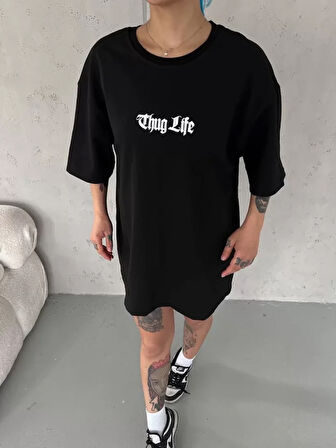 SUPPLİERBY Unisex Bisiklet Yaka Baskılı Oversize T-Shirt - Siyah