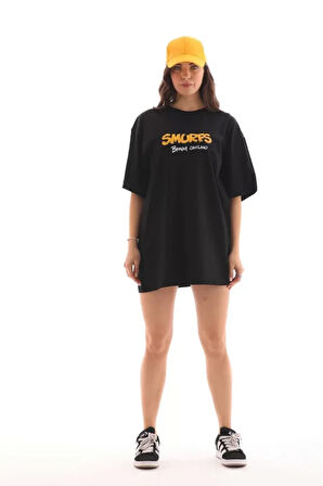 SUPPLİERBY Unisex Bisiklet Yaka Baskılı Oversize T-Shirt - Siyah