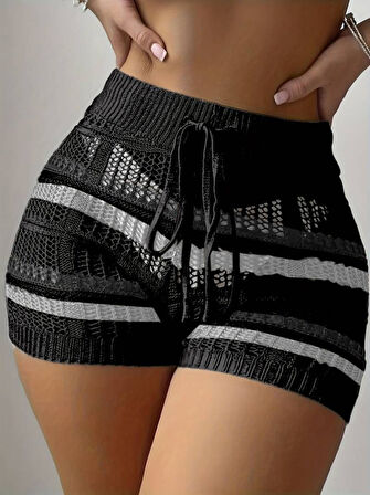 SUPPLİERBY Kadın Belinden Bağlamalı Mini Triko Short