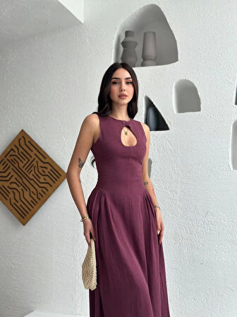 SUPPLİERBY Kolsuz Uzun Kabardin Elbise - Bordo