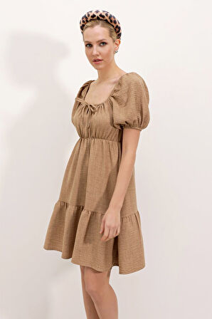 SUPPLİERBY 2351 Kloş Poplin Elbise - Camel