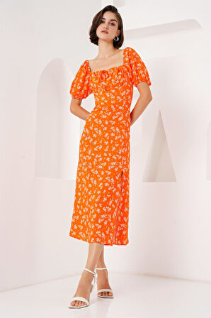 SUPPLİERBY 2387 Yırtmaç Detaylı Elbise - Turuncu