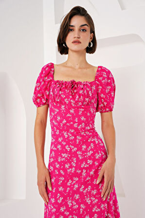 SUPPLİERBY 2387 Yırtmaç Detaylı Elbise - Fuşya