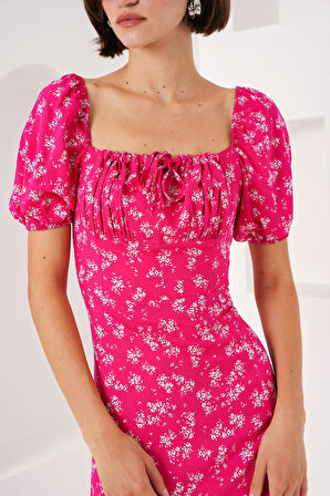 SUPPLİERBY 2387 Yırtmaç Detaylı Elbise - Fuşya