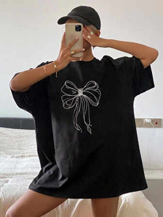 SUPPLİERBY Baskılı Oversize T-shirt - Siyah