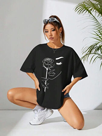 SUPPLİERBY Baskılı Oversize T-shirt - Siyah