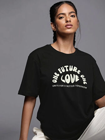 SUPPLİERBY Baskılı Oversize T-shirt - Siyah