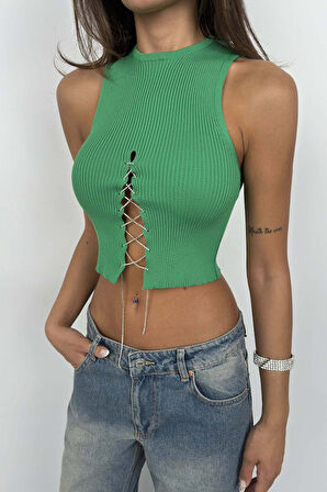 SUPPLİERBY Taş Detay Dekolteli Crop Bluz