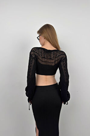 SUPPLİERBY Örgü Detay Crop Triko Bluz