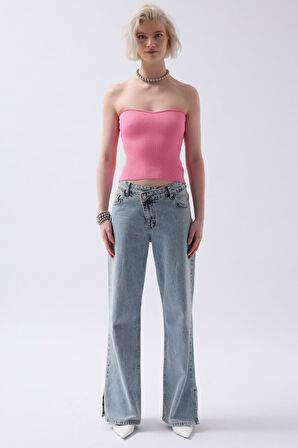 SUPPLİERBY Straplez Dokulu Crop