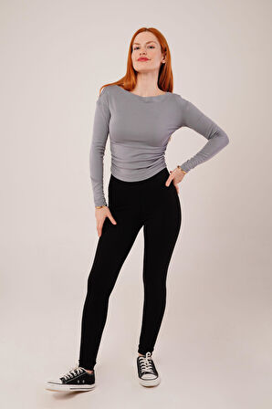 SUPPLİERBY Yaka Detay Uzun Kollu Basic Gri Bluz