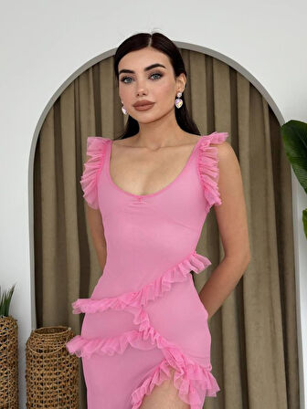 SUPPLİERBY Felix Yırtmaçlı Midi Tül Elbise