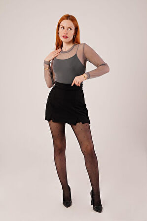 SUPPLİERBY Transparan Gri Tül Basic Bluz