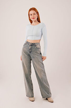 SUPPLİERBY Ters Dikişli Basic Bebe Mavisi Body Bluz