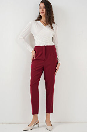 SUPPLİERBY 6650 Yüksek Bel Kumaş Pantolon - Bordo