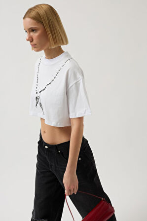 SUPPLİERBY Baskılı Crop T-Shirt