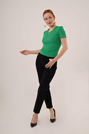 SUPPLİERBY Kısa Kollu Yaka Detaylı Kaşkorse Yeşil Bluz