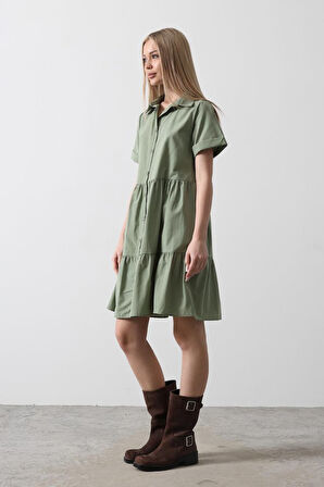 SUPPLİERBY Kısa Kol Düğmeli Elbise - Haki