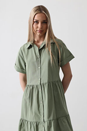 SUPPLİERBY Kısa Kol Düğmeli Elbise - Haki