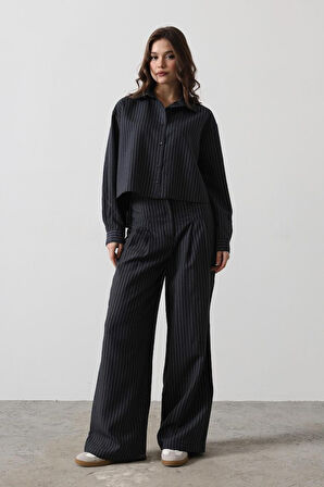 SUPPLİERBY Çizgili Gömlek Pantolon Takım - Lacivert