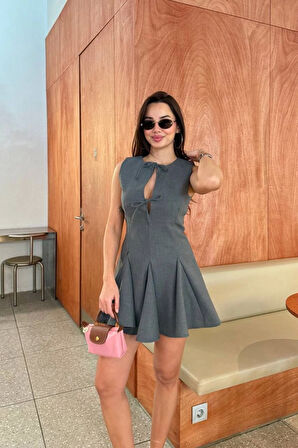 SUPPLİERBY Bağcık Detaylı Kolsuz Mini Elbise - Antrasit