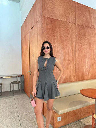 SUPPLİERBY Bağcık Detaylı Kolsuz Mini Elbise - Antrasit