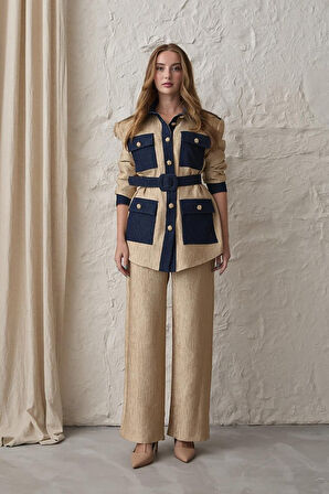 SUPPLİERBY Sarı Garnili Cepli Gömlek Ve Pantolon Takım