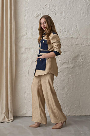 SUPPLİERBY Sarı Garnili Cepli Gömlek Ve Pantolon Takım