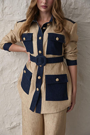 SUPPLİERBY Sarı Garnili Cepli Gömlek Ve Pantolon Takım