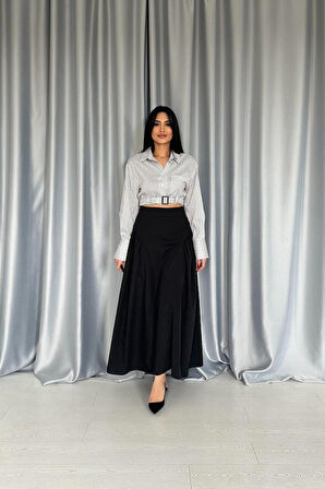 SUPPLİERBY Siyah Yanları Büzgülü Uzun Etek