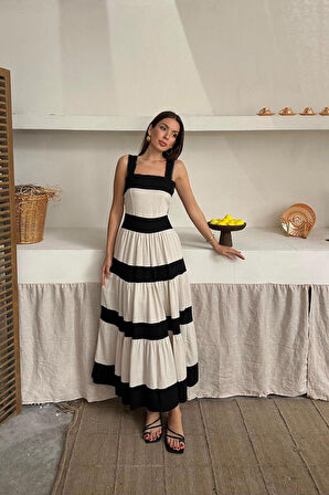 SUPPLİERBY Bej Arkası Fiyonklu Keten Elbise