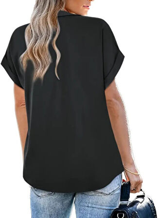 SUPPLİERBY Kadın Kısa Kollu Yakalı Uzun Sandy Bluz