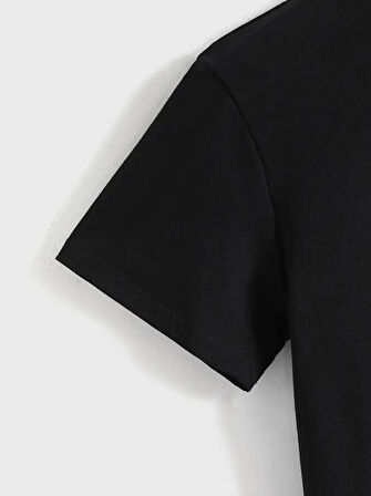 SUPPLİERBY Baskılı Oversize Bisiklet Yaka T-shirt - Siyah