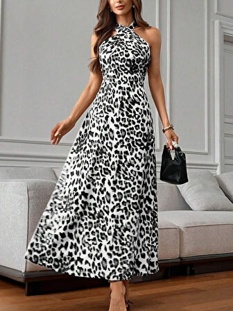 SUPPLİERBY Kadın Omuzlardan Açık Boyundan çapraz Bağlama Detaylı Süprem Elbise